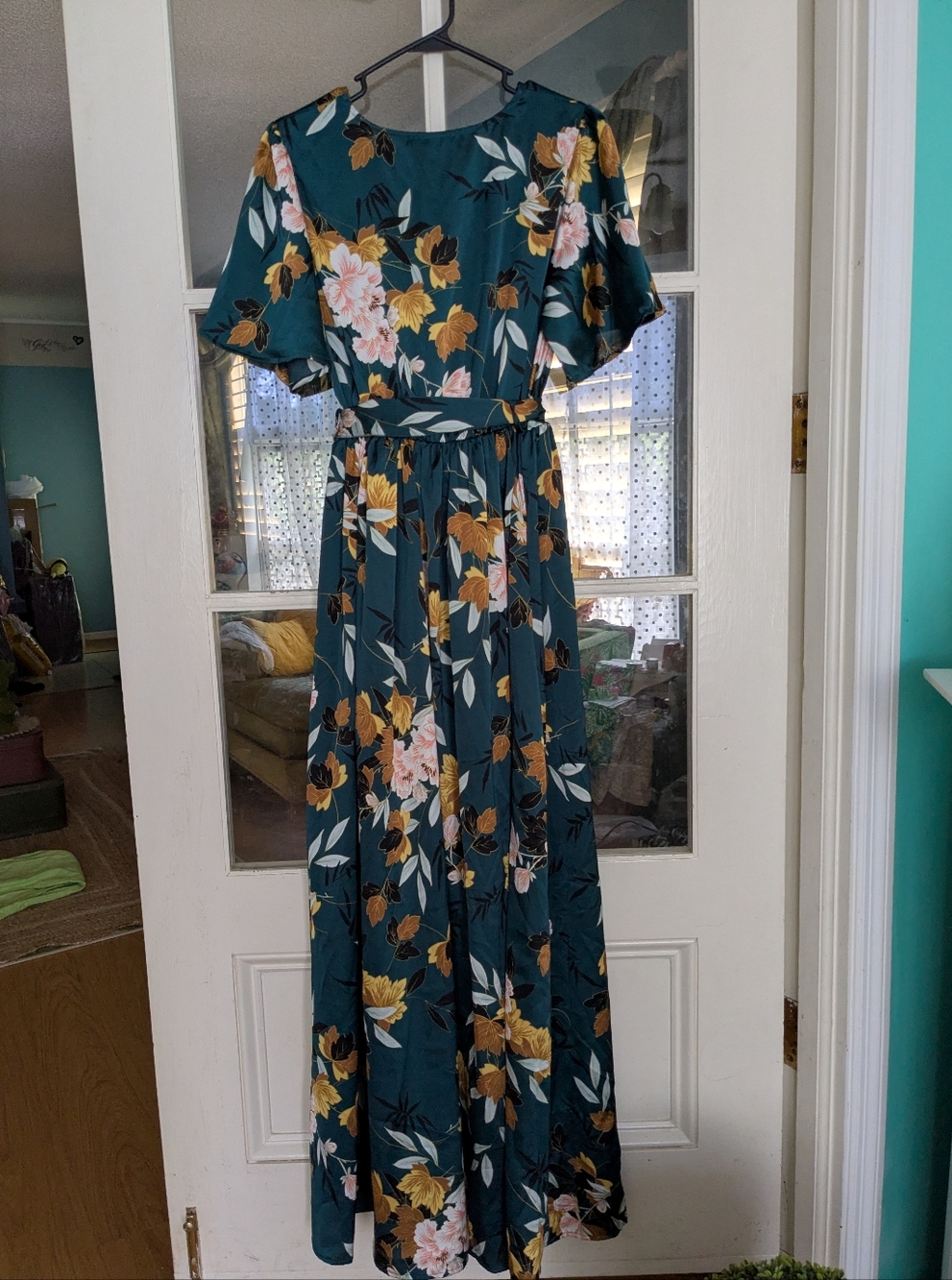 NWT Baltic Born Sicily Satin Maxi Dress | Dark Green Floral Size Large - Picture 3 of 9